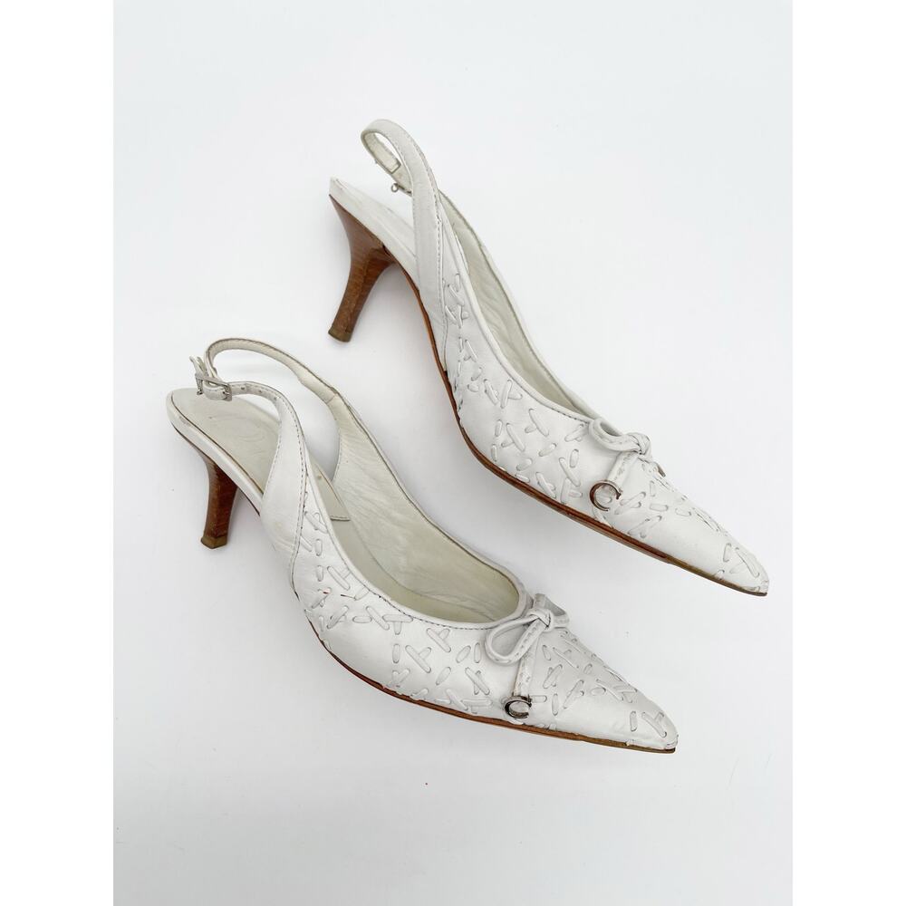 Dior Vintage White Whipstitched Bow CD Charm Pointed Toe Kitten Heels EU 36.5 - Picture 4 of 16